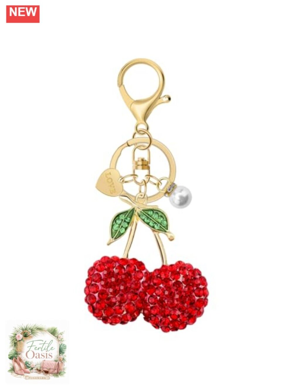 Rhinestone Cherry Keychain Bag Charm for Handbags Sparkling Fruit Key Ring
